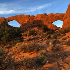 Sunrise at North and South Windows in Arches National Park
